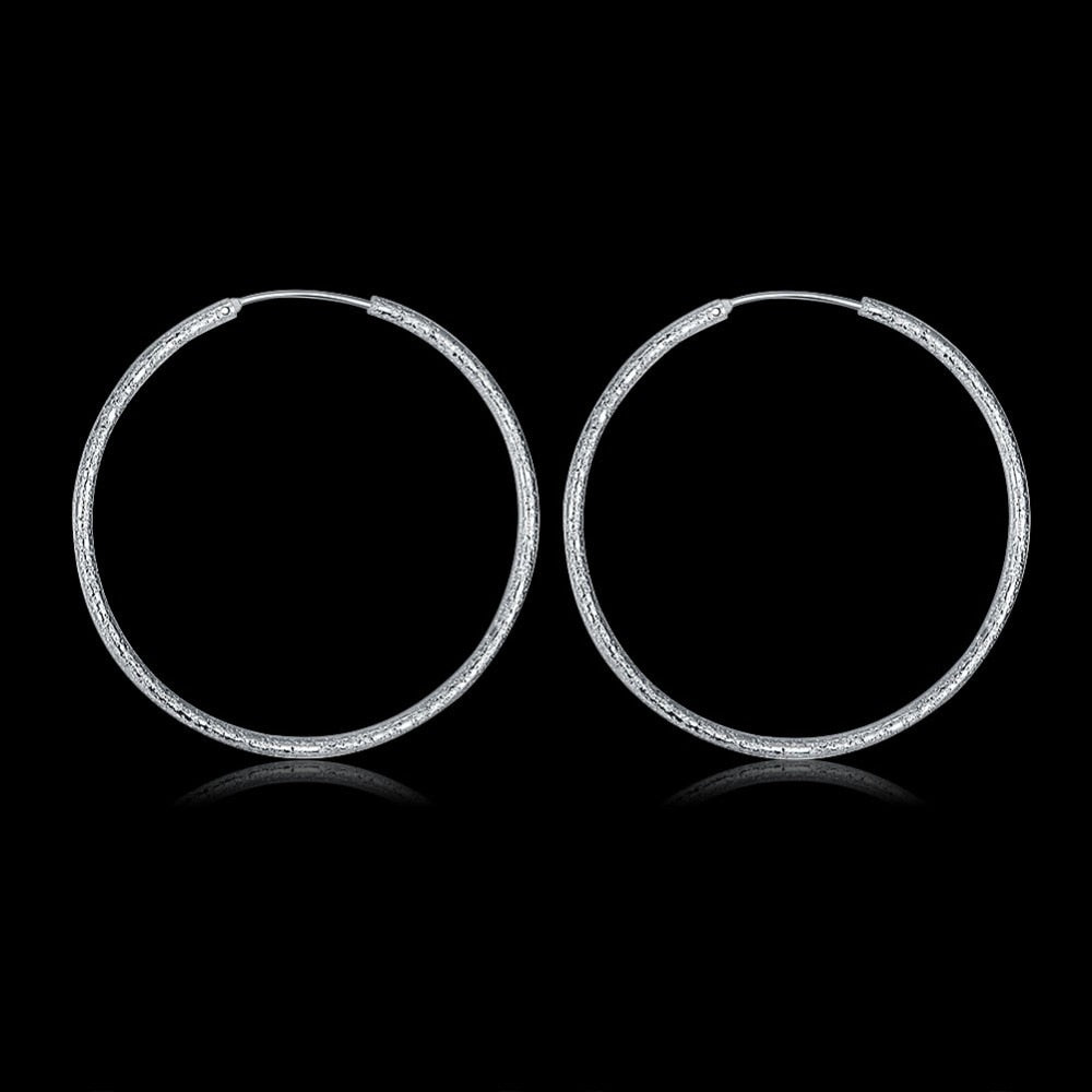 Sterling Silver Simple Scrub 3.5cm/5.0cm Hoop Earrings