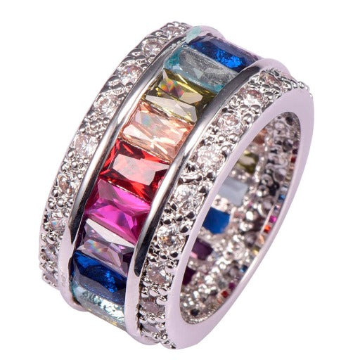 Multi Colour Crystal Zircon Ring 925 Sterling Silver for Women Ring