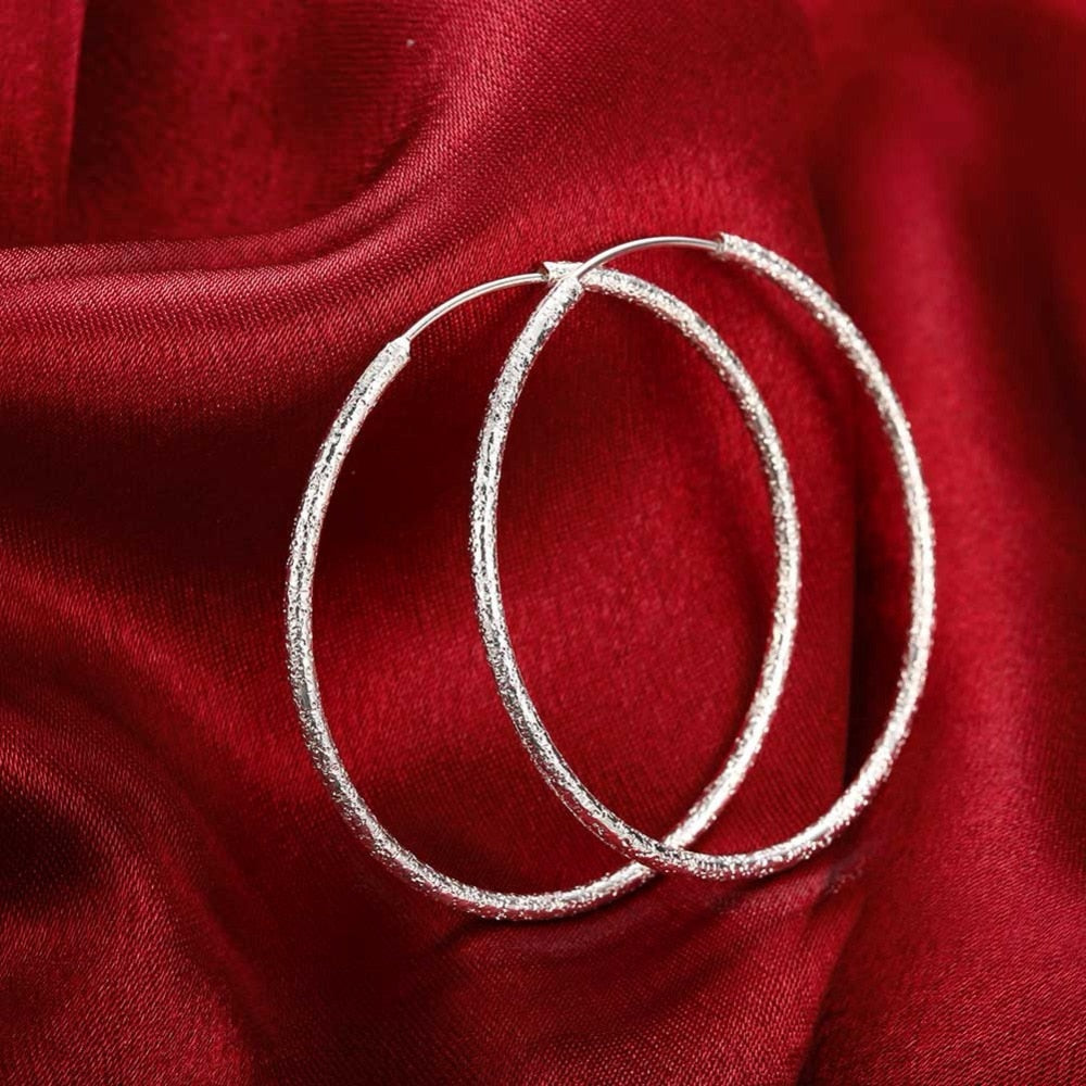 Sterling Silver Simple Scrub 3.5cm/5.0cm Hoop Earrings